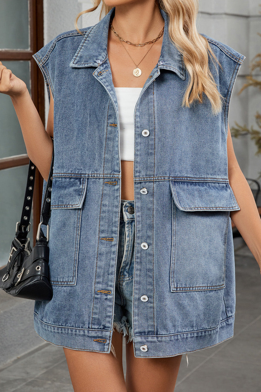 Vintage Oversized Denim Jean Vest Lavish Daily