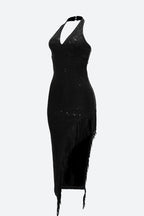 Halter Tassel Fringe Sequin Maxi Dress Lavish Daily