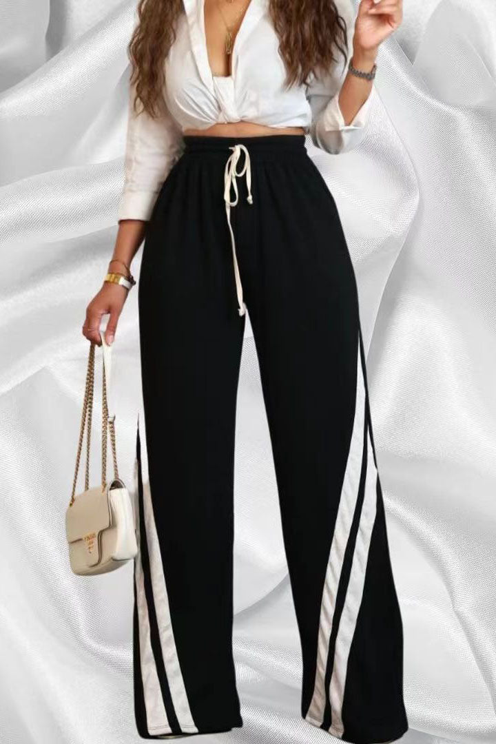 Striped Sweatpants Drawstring Straight Leg Pants Lavish Daily