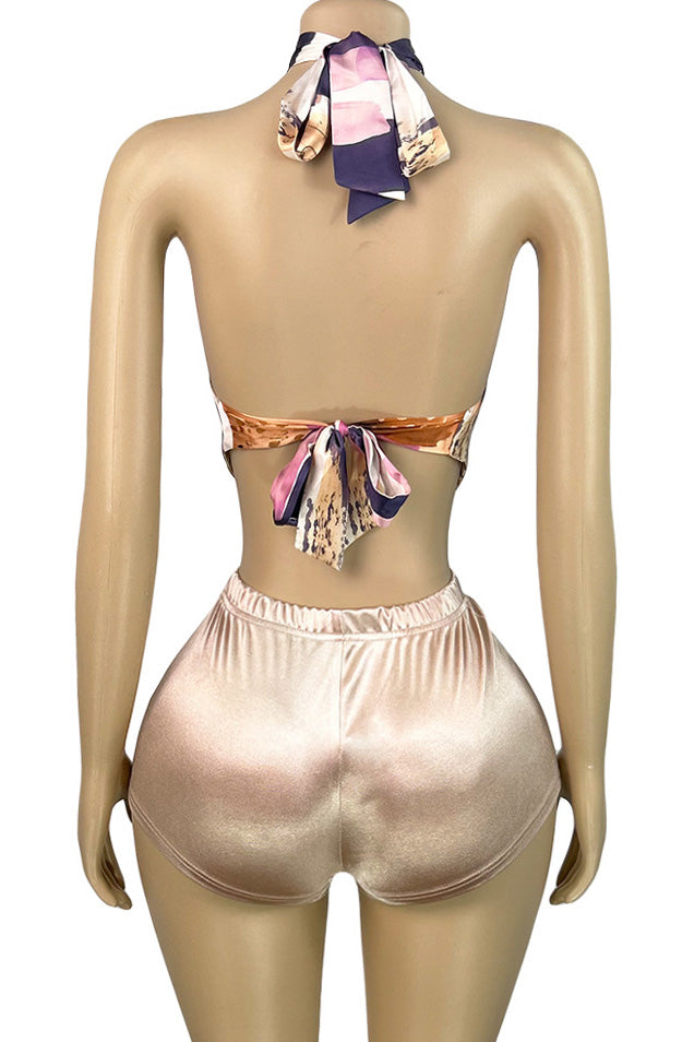 Satin Halter Tie Top and Shorts 2-Piece Set Lavish Daily