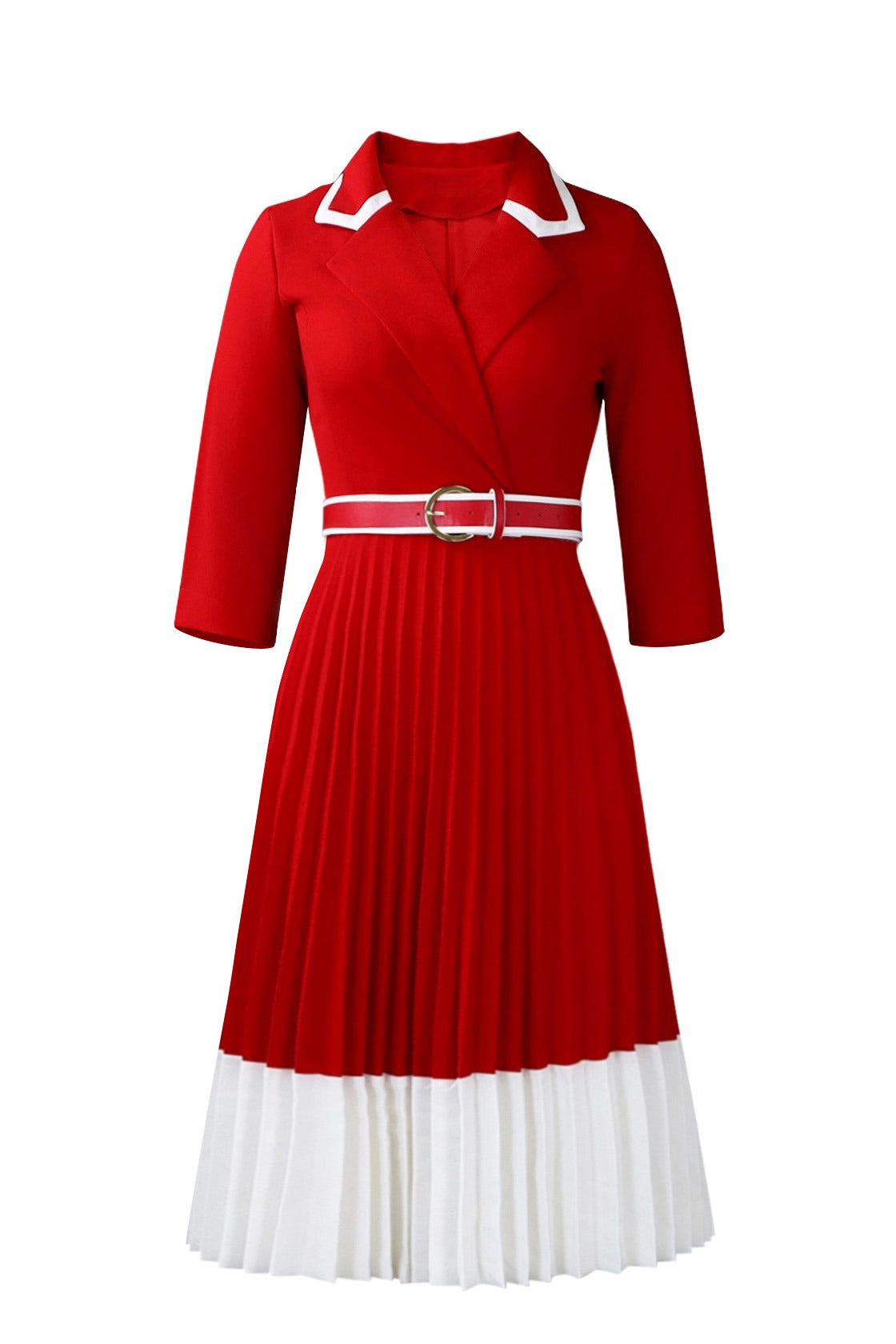 Elegant Lapel Belted Pleated Midi Dress Lavish Daily