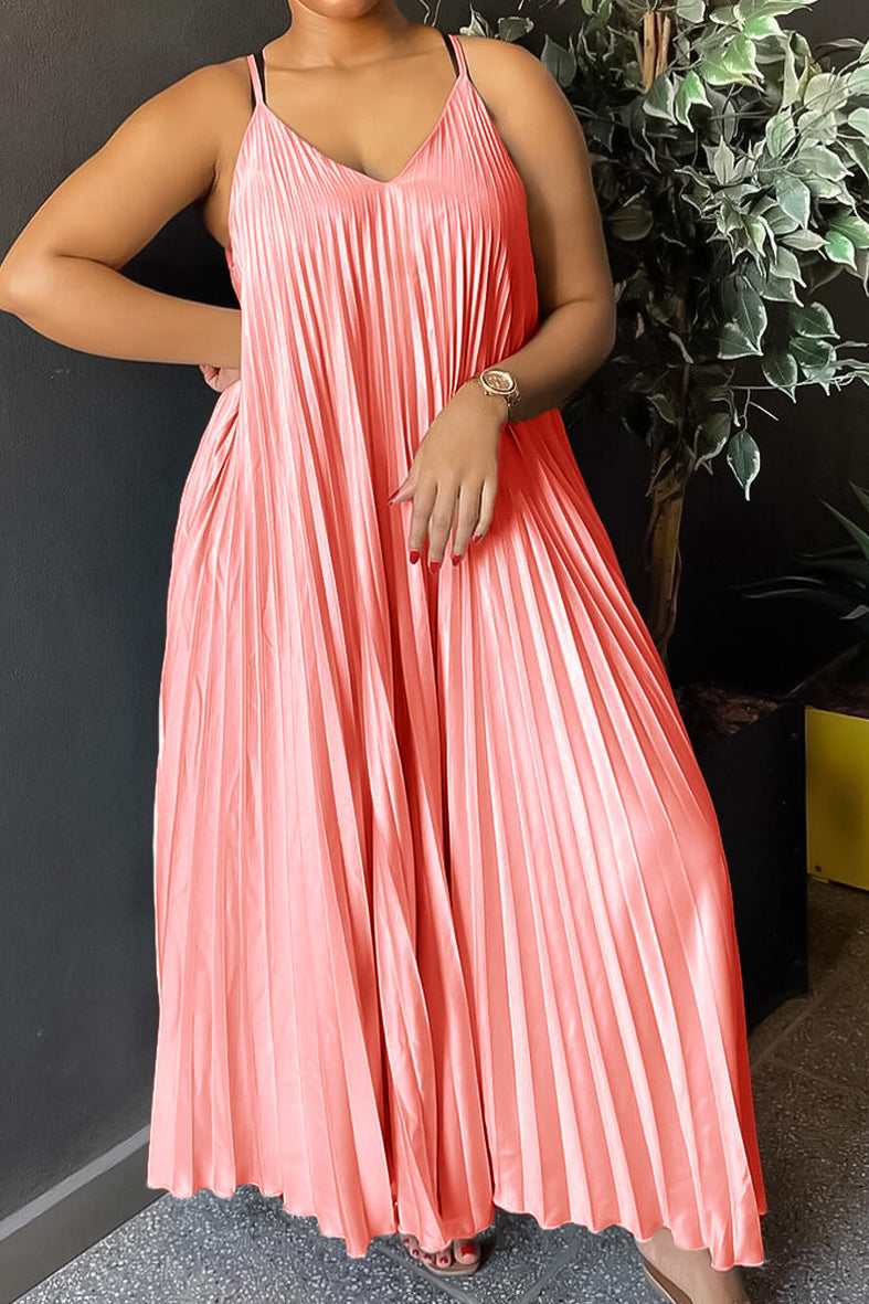 Sling Pleated Maxi Dresses Lavish Daily
