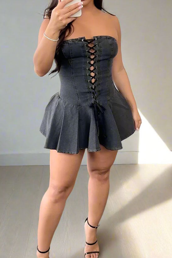 Sweet Denim Corset Flare Mini Dress Lavish Daily