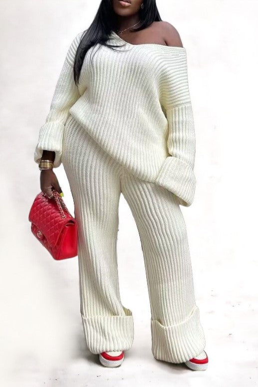 Solid Loose Knitted Two Piece Set Lavish Daily