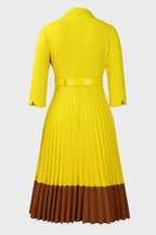 Two-Tone Belted Pleated Dress Lavish Daily