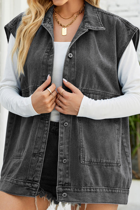 Vintage Oversized Denim Jean Vest Lavish Daily