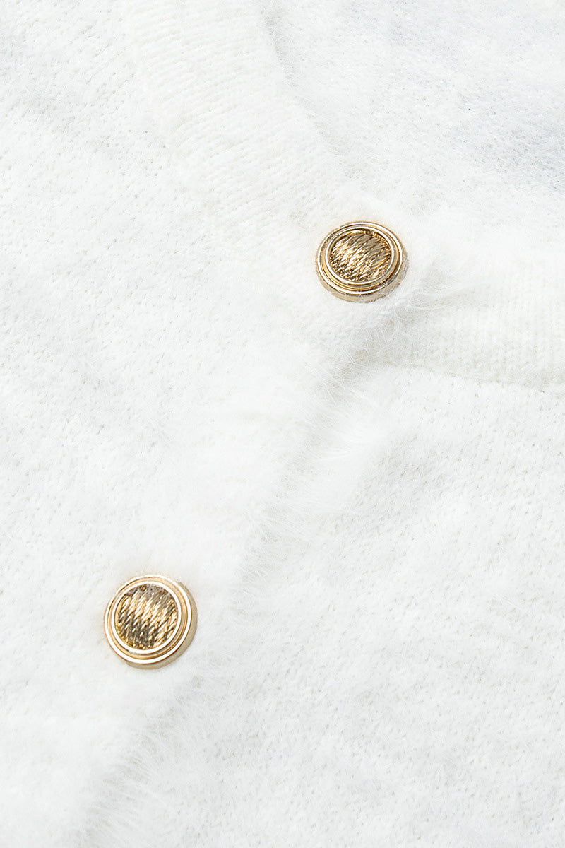 Fuzzy Long Sleeve Button Cardigan and Skirt Set Lavish Daily