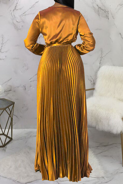 Faux Silk Pleated Tie-Waist Maxi Dress Lavish Daily
