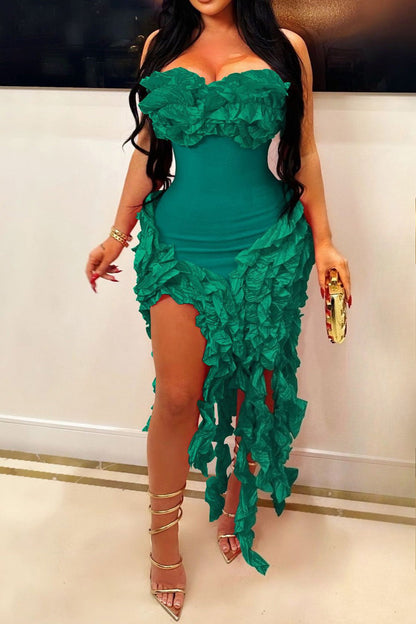 Strapless 3D Ruffle Asymmetrical Dress Lavish Daily