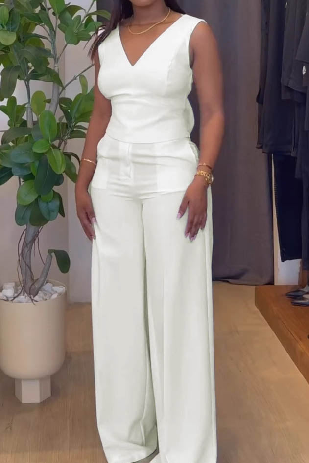 Backless Bow Decor V Neck Sleeveless Sets Lavish Daily