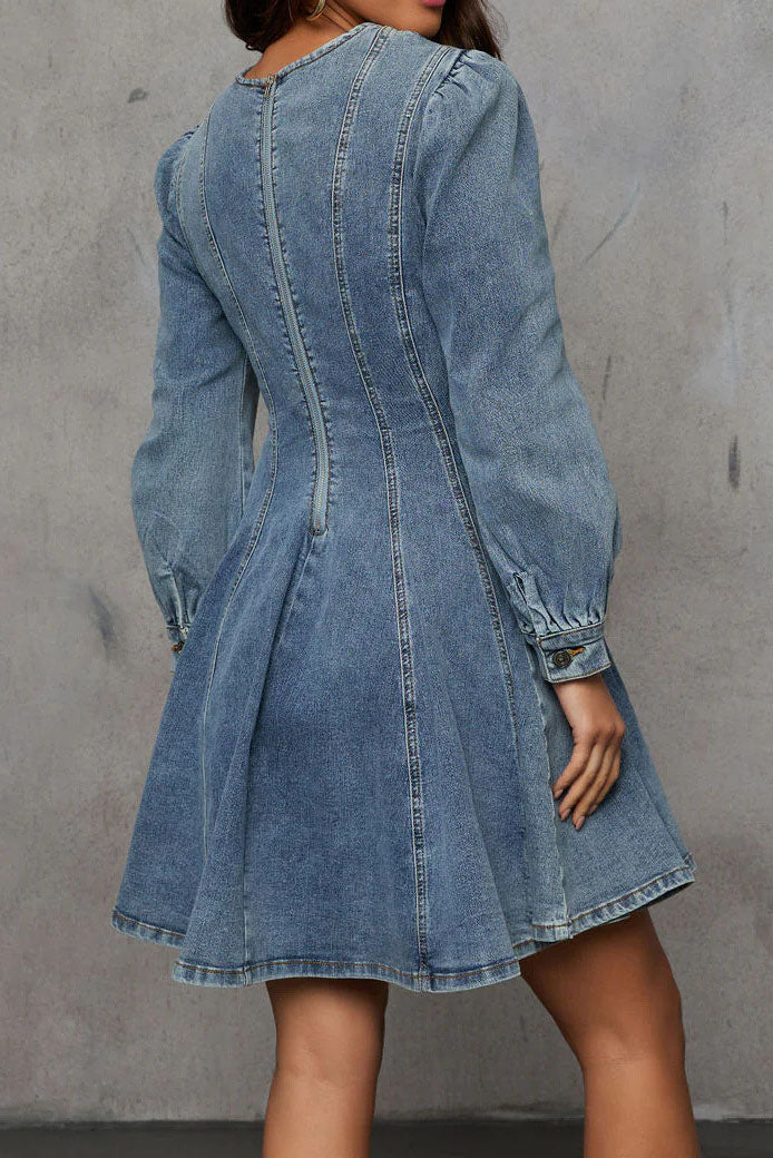 Denim Fit And Flare Mini Dress Lavish Daily