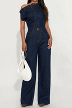 Strapless Off-Shoulder Fitted Denim Jumpsuit Lavish Daily