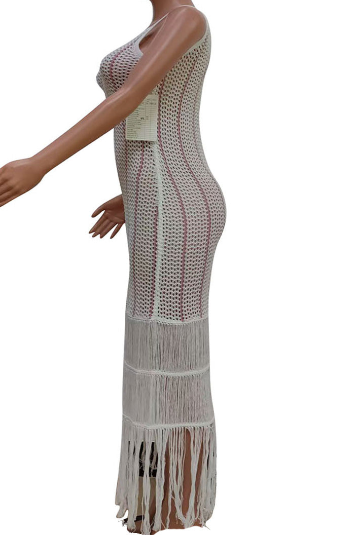 Stripe Knit Fringe Cami Dress Lavish Daily