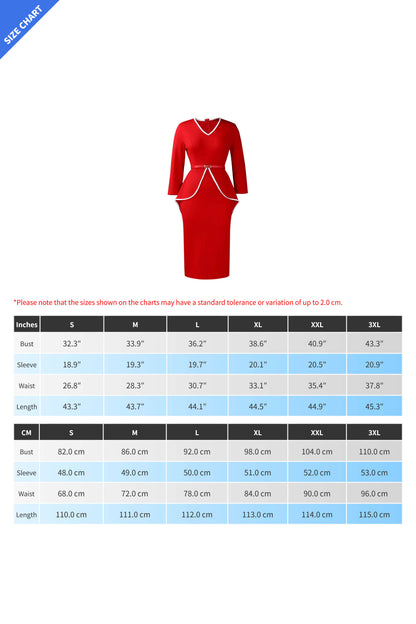 Contrast Trim Belted Peplum Midi Dress Lavish Daily