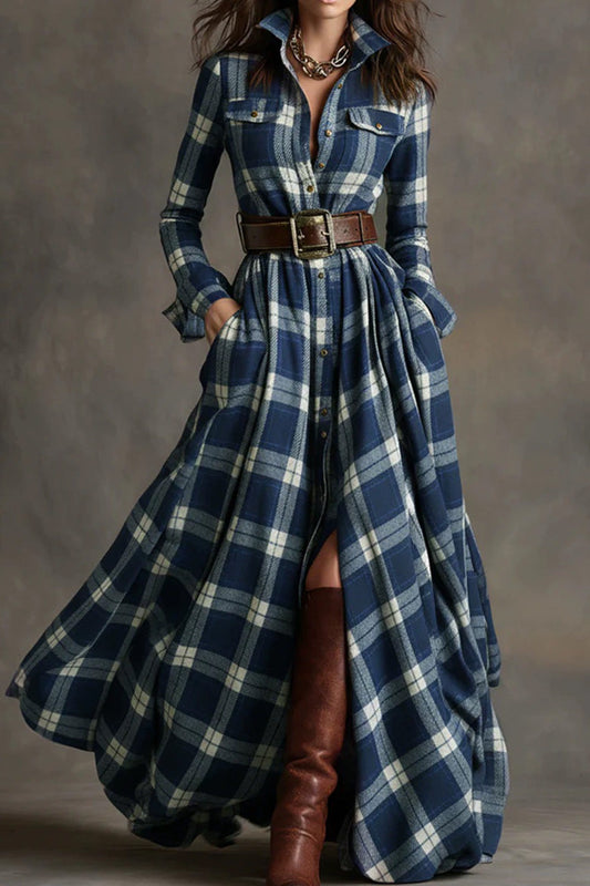 Classic Plaid Button-Up Shirt Dress Lavish Daily
