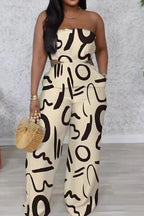 Strapless Printed Wide-Leg Jumpsuit Lavish Daily