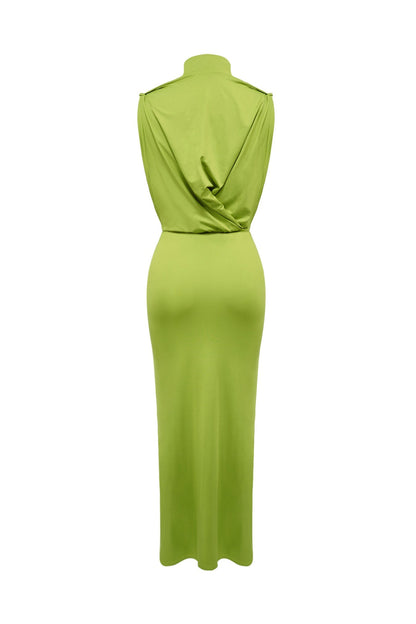 Mock Neck Cutout Ruched Maxi Dress Lavish Daily