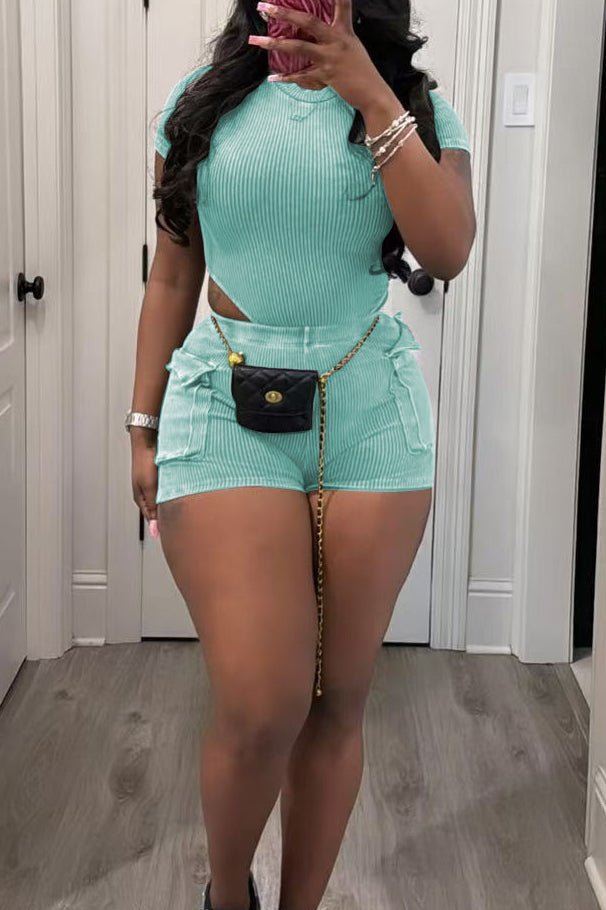 Washed Short Sleeve Pocket Cargo Shorts Set Lavish Daily