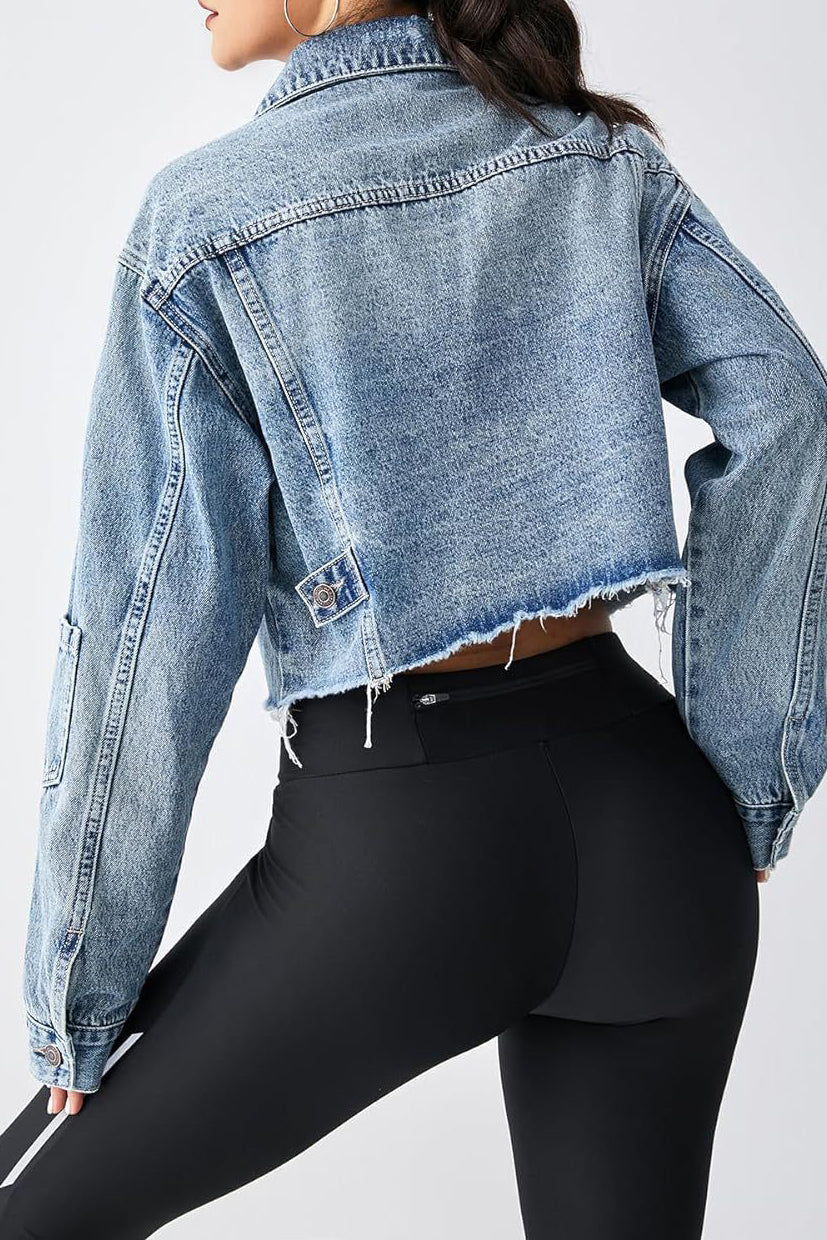 Long Sleeve Cropped Loose Denim Jacket Lavish Daily