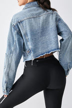 Long Sleeve Cropped Loose Denim Jacket Lavish Daily