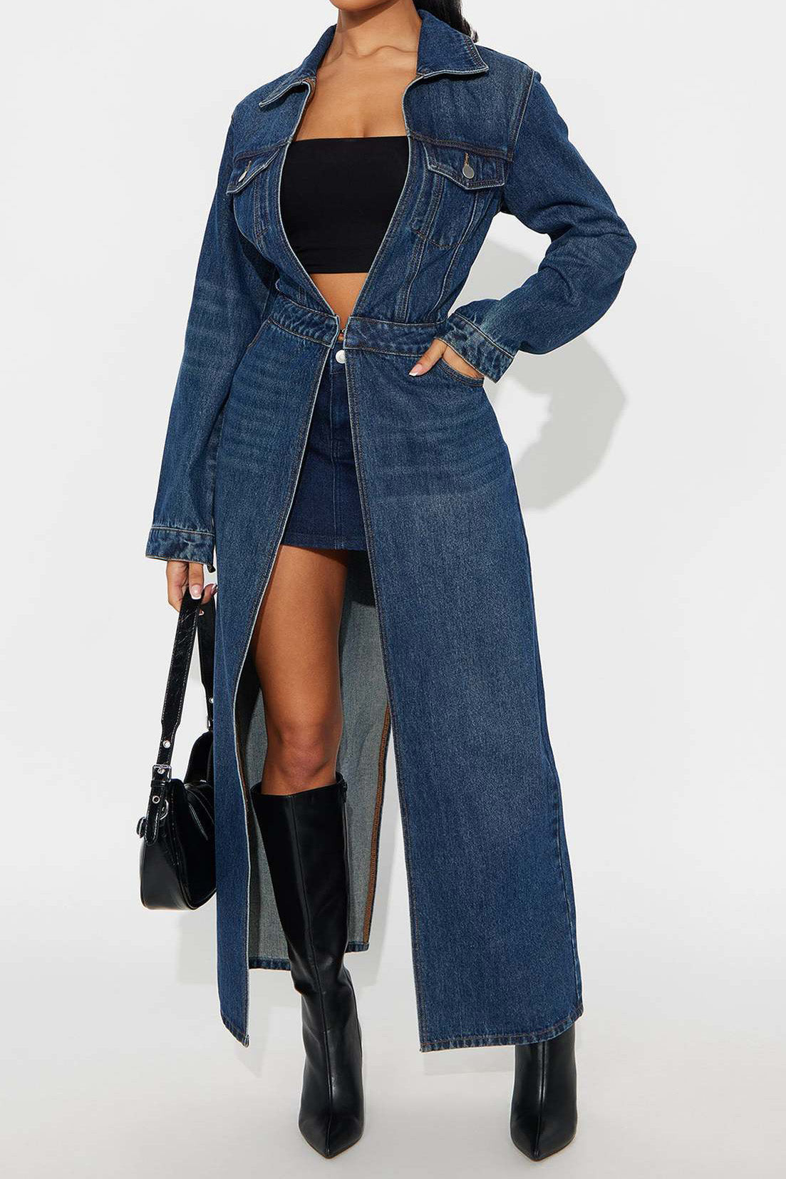 Long Sleeve Denim Trench Cardigan Lavish Daily