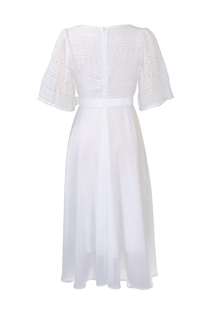 Square Neckline Lace Sleeve Midi Party Dress Lavish Daily