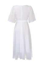 Square Neckline Lace Sleeve Midi Party Dress Lavish Daily