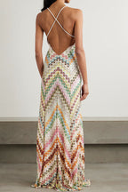 Striped Halter Maxi Dress Lavish Daily