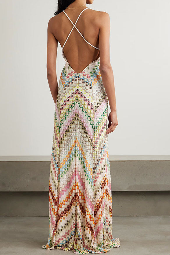 Striped Halter Maxi Dress Lavish Daily