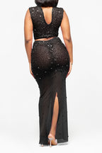 Sheer Rhinestone Mesh Maxi Skirt Set Lavish Daily