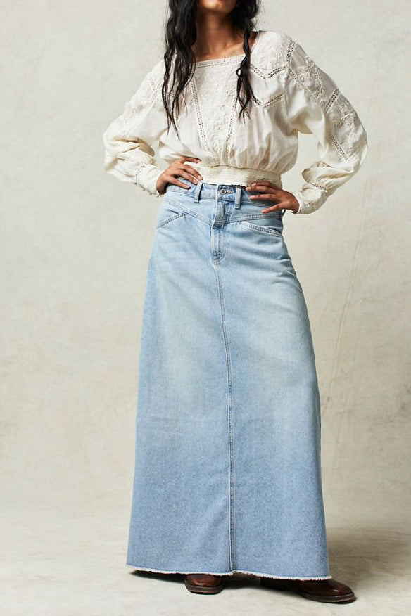 Loose Straight Denim Maxi Skirt Lavish Daily