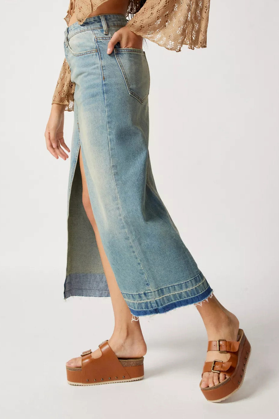 Slim Fit Vintage Denim Long Skirt Lavish Daily