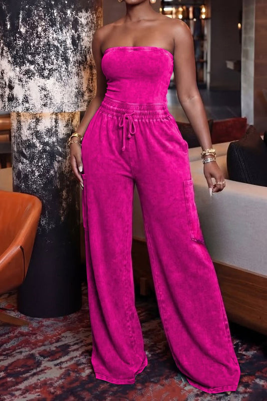 Mineral Wash Bandeau Cargo Jumpsuit Lavish Daily