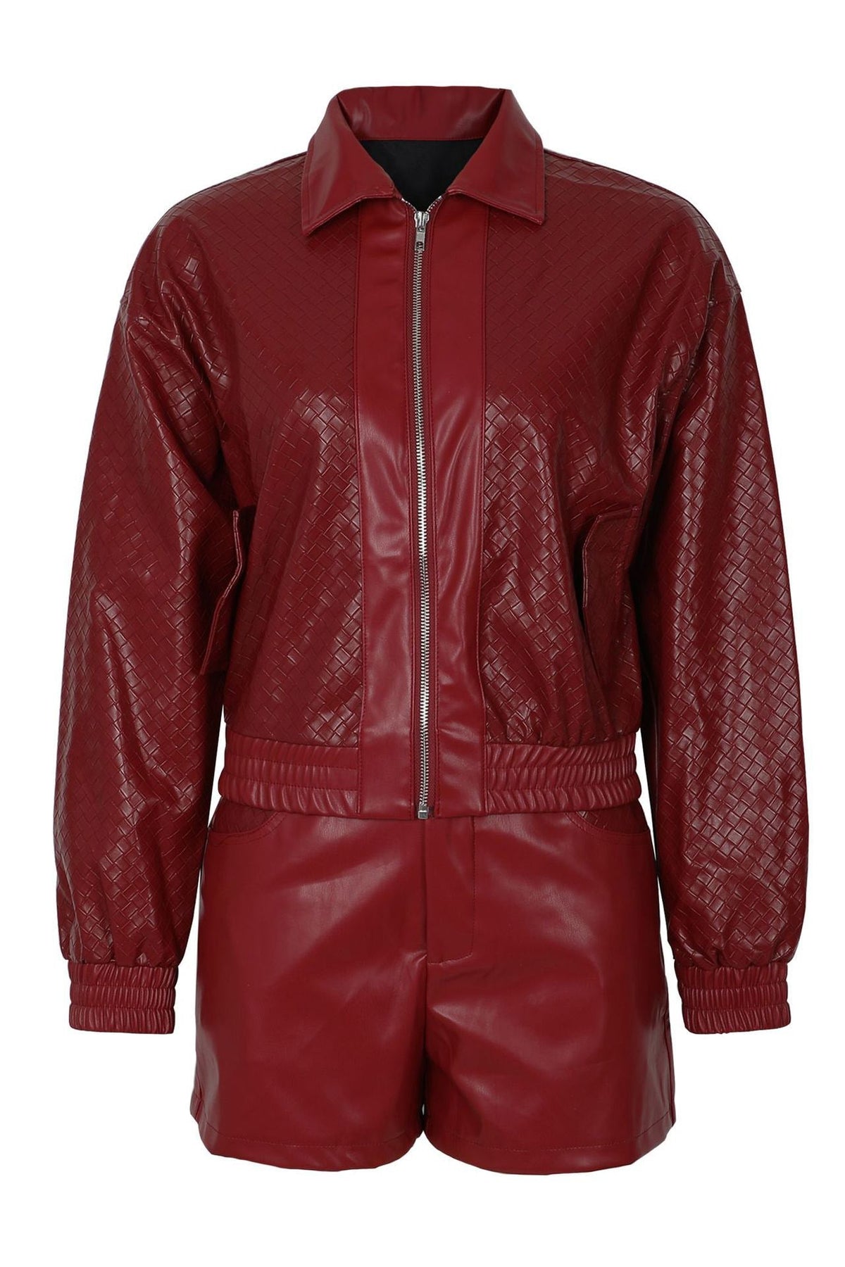 Woven Faux Leather Bomber Shorts Set Lavish Daily