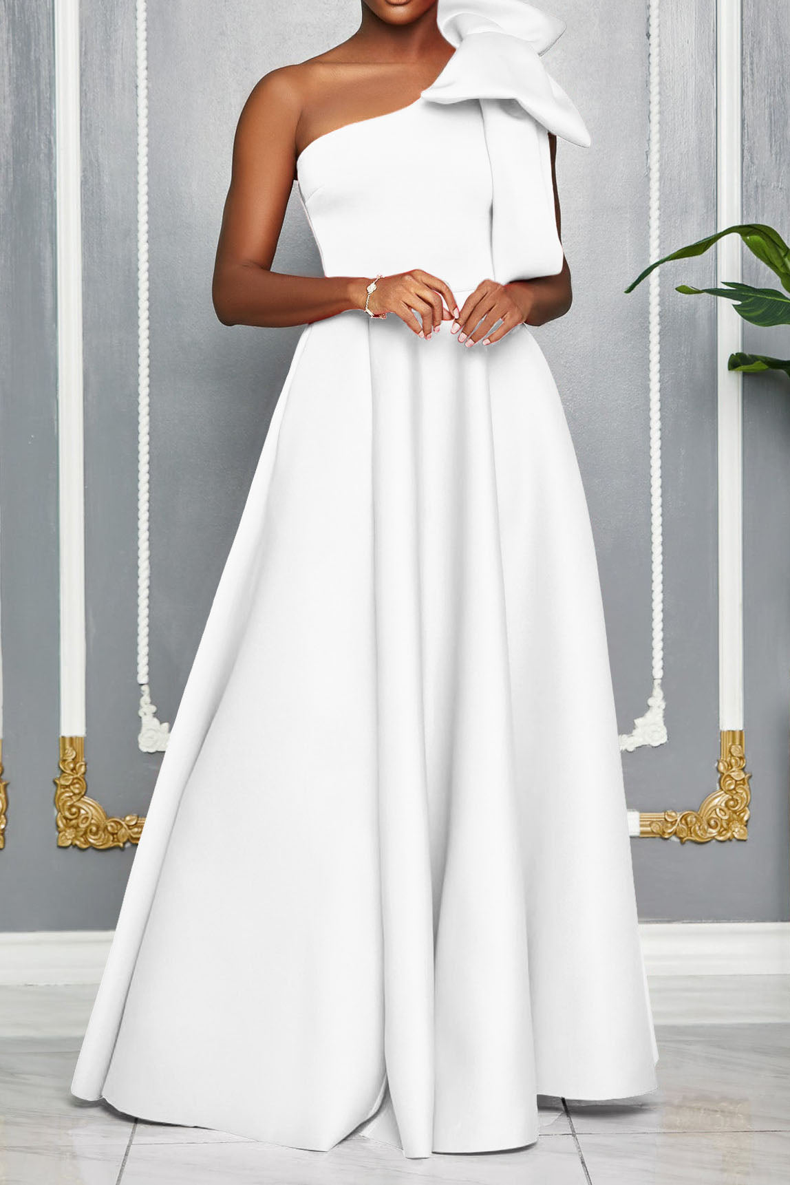 Single Shoulder Bow Detail Maxi Dress Lavish Daily