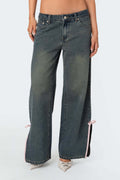 Washed Bow Slit Wide Leg Denim Pants Lavish Daily