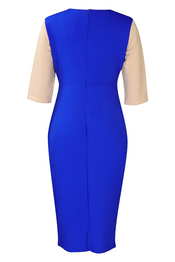Plus Size 3/4 Sleeve Color Block Bodycon Dress Lavish Daily