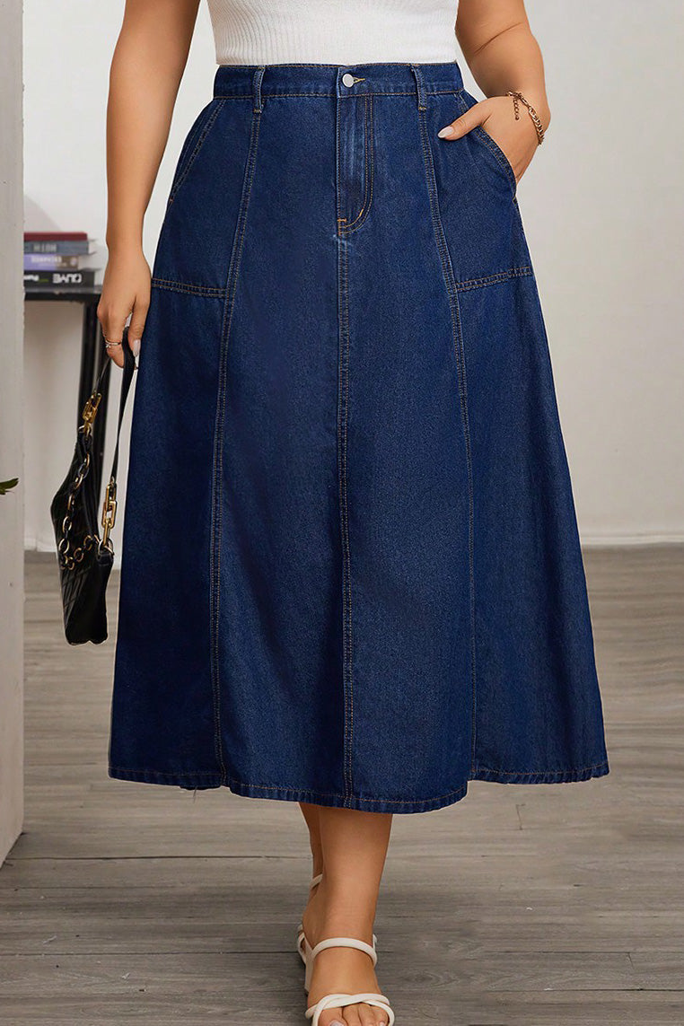 Plus Size High Waist A-Line Denim Maxi Skirt Lavish Daily