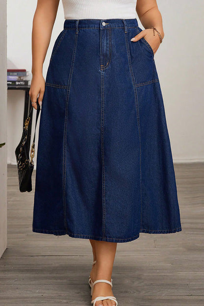 Plus Size High Waist A-Line Denim Maxi Skirt Lavish Daily