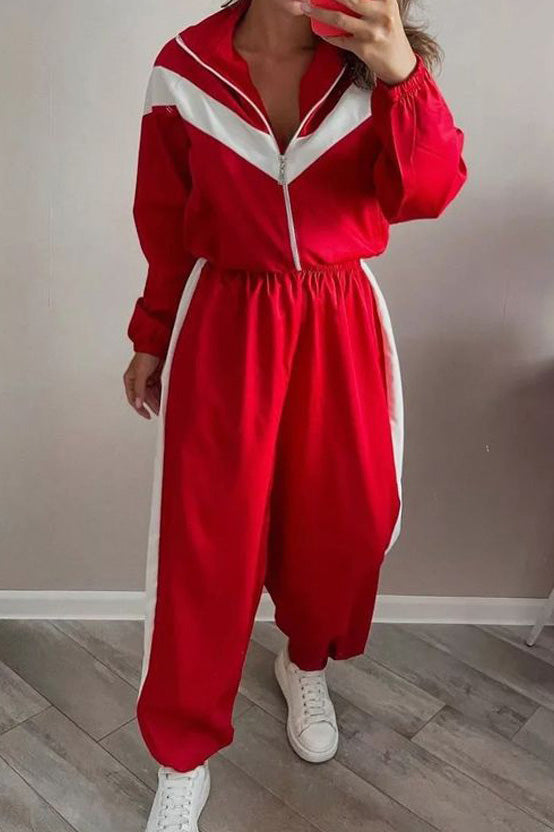 Colorblock Zip Jacket Wide Leg Pants Set Lavish Daily
