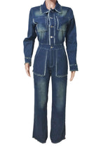 Raw-Edge Long Sleeve Stretch Denim Jumpsuit Lavish Daily