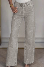 Wide-Leg High-Waist Rhinestone Jeans Lavish Daily