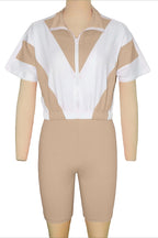 Color-Block Zip Crop Top & Biker Short Set Lavish Daily