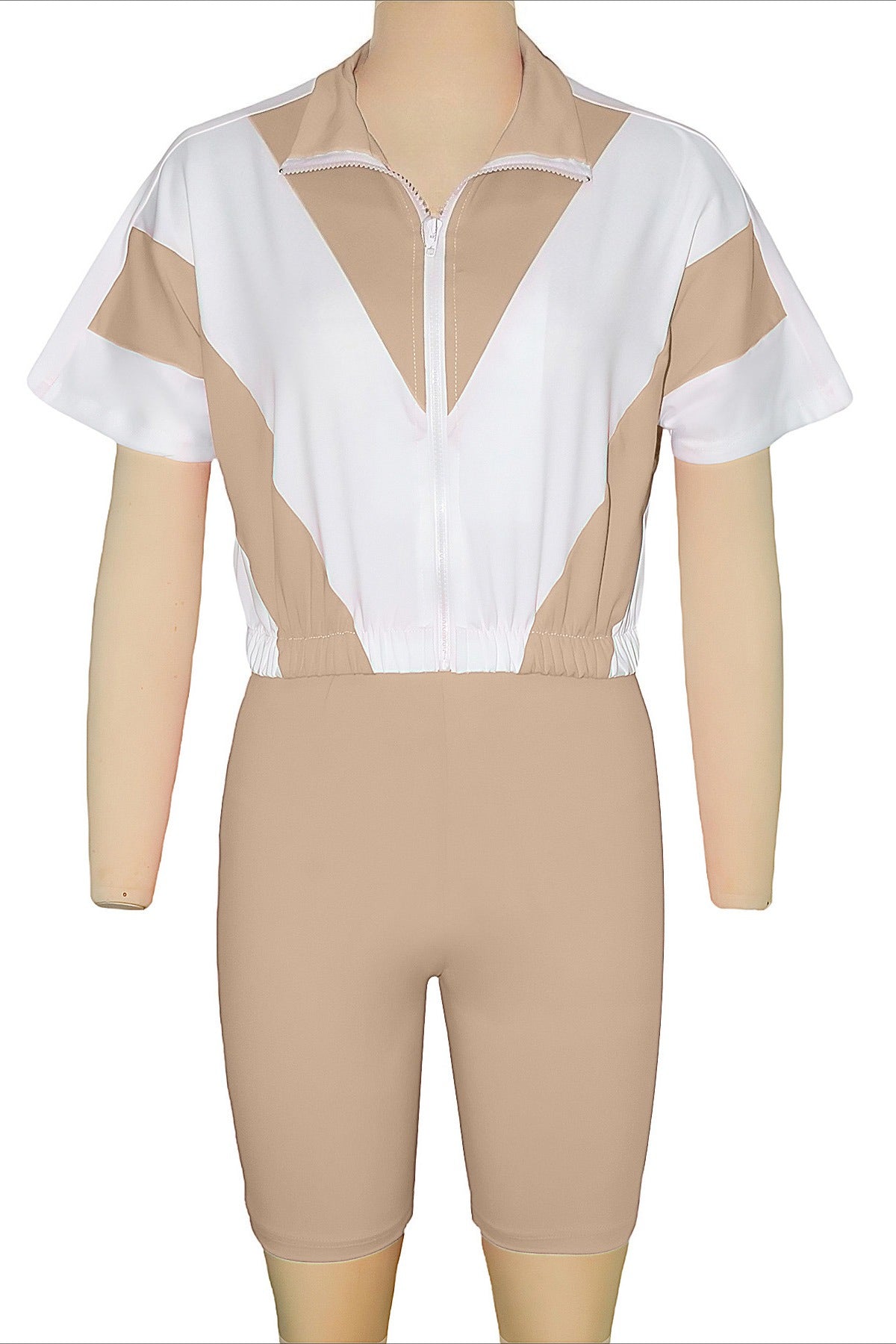 Color-Block Zip Crop Top & Biker Short Set Lavish Daily