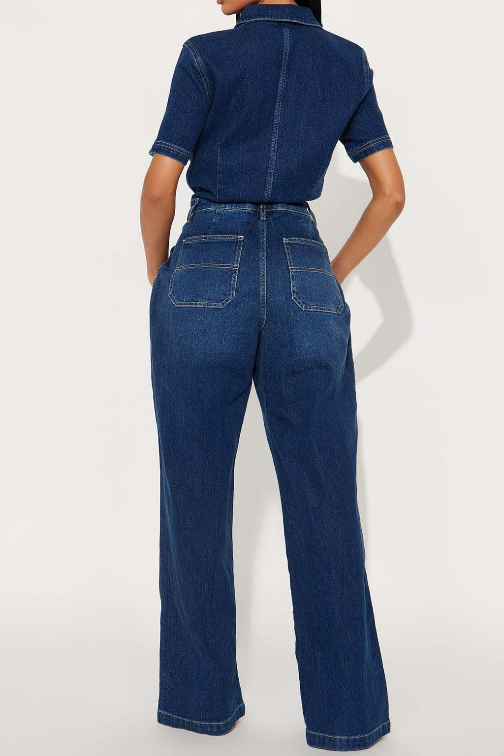 Denim Button-Front Carpenter Jumpsuit LavishDaily