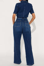 Denim Button-Front Carpenter Jumpsuit LavishDaily