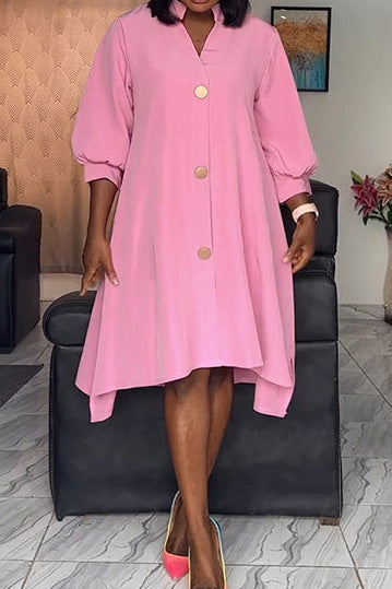 High-Low Lantern Sleeve Asymmetric Midi Dress Lavish Daily