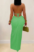 Sexy Solid Color Backless Halter Knit Dress Lavish Daily