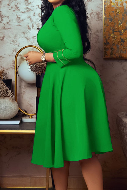 Contrast-Trim Fit-and-Flare Midi Dress Lavish Daily