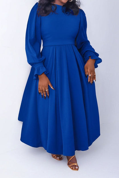 Plus Size Ruffle Cuff Pleated A-Line Midi Dress Lavish Daily